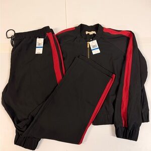 Michael Michael Kors Women’s Track Suit Set – Black with Red Stripes – Size XL